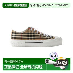 自營歐洲直郵BURBERRY 女士經典 米色格紋印花棉質運動鞋 博柏利