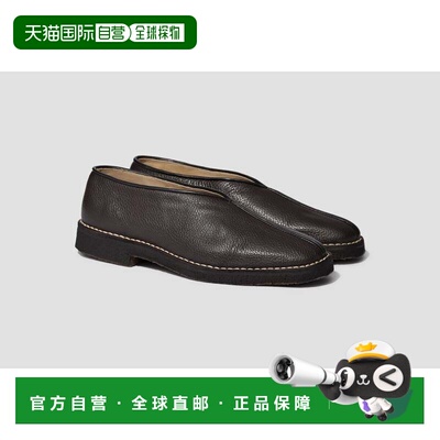 香港直邮Lemaire 女士 FO0292 LL205 滚边绉纱木纹牛皮深褐色便鞋
