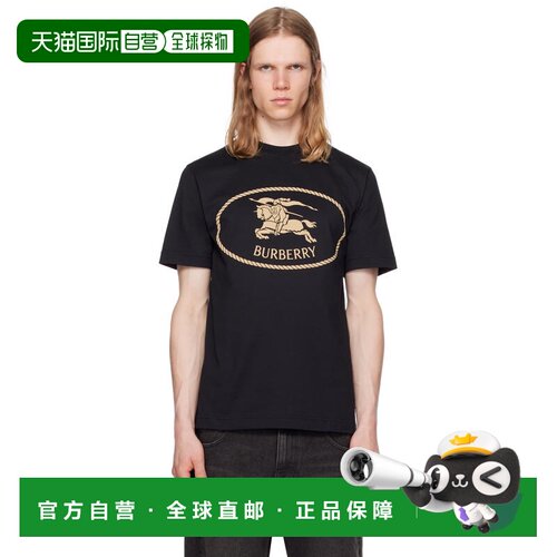 1h可退 香港直邮Burberry 巴宝莉 男士 黑色 Knight Stamp Cotton