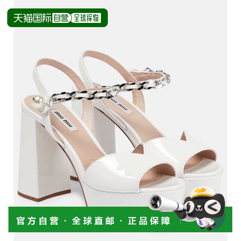 1h可退 香港直邮Miu Miu 缪缪 女士 漆皮防水台凉鞋 white白色 舒