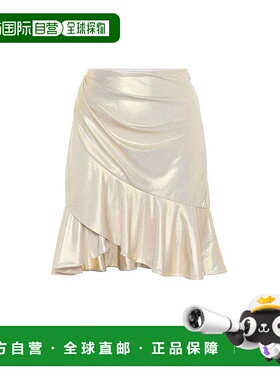 香港直邮Balmain 巴尔曼 女士 荷叶边金银锦缎迷你半身裙 000734