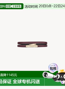 自营欧洲直邮YSL圣罗兰 女士深红色/浅青铜色羊羔皮logo铭牌手链