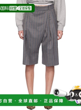 1h可退 香港直邮GANNI 甘尼 女士 灰色 Wool Stripe Wrap 短裤 A1
