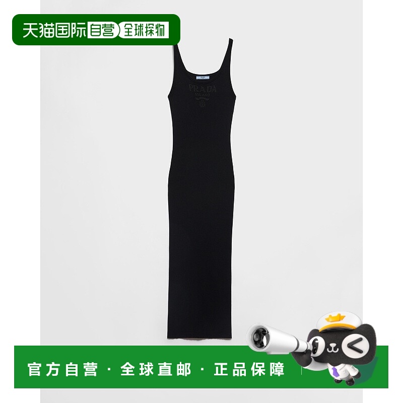 自营欧洲直邮Prada普拉达 女士黑色棉修身廓形无袖连衣裙