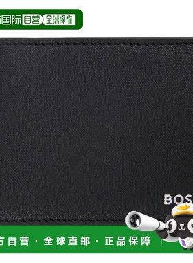 1h可退 香港直邮BOSS 波士 男士 黑色 Foil Logo 钱包 50485613