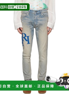 1h可退 香港直邮AMIRI 男士 蓝色 Staggered Logo Skinny 牛仔裤
