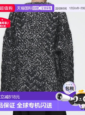 自营欧洲直邮COS 24新款 女士黑色棉混纺纽扣式门襟人字纹理V领开