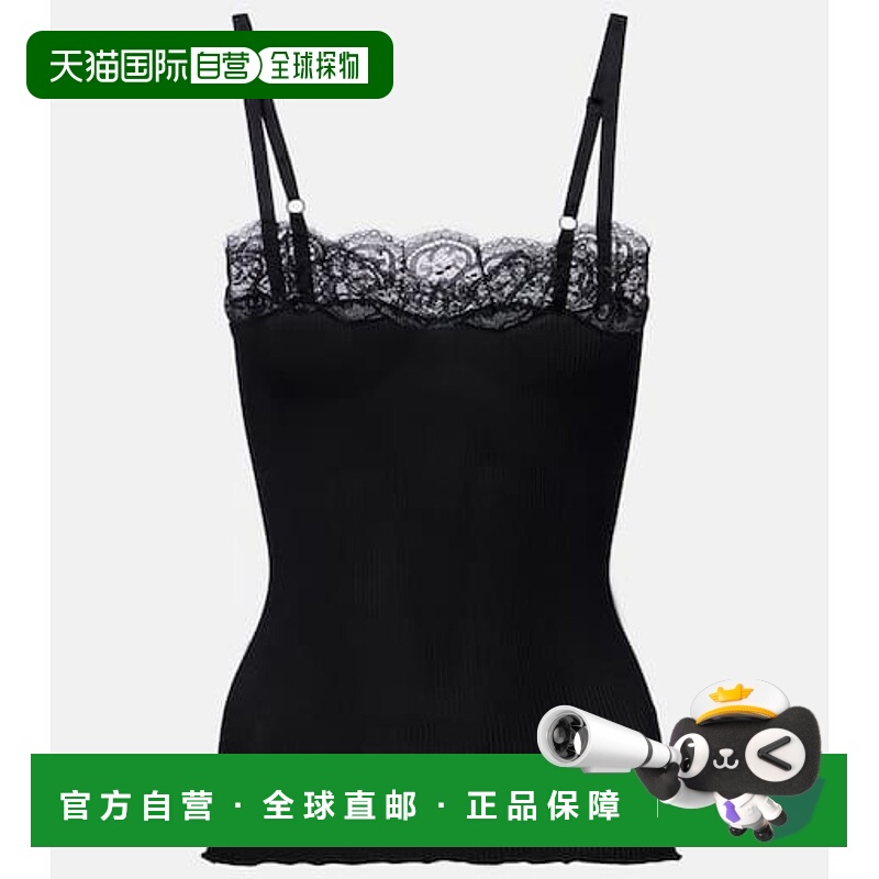 香港直邮Saint Laurent 圣罗兰 女士 蕾丝边真丝针织布背心上衣