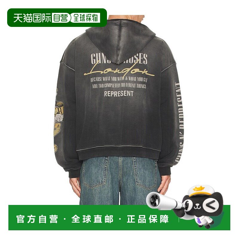香港直邮Represent 男士 x Guns N' Roses 交叉式长拉链连帽衫 ML