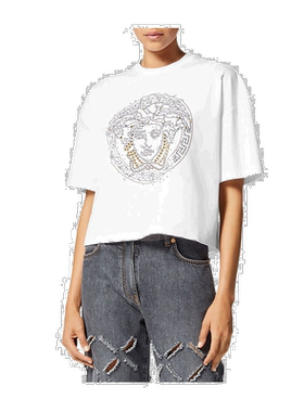 Versace 铆钉美杜莎短款T恤 10090831A06【付后1h可退】短袖