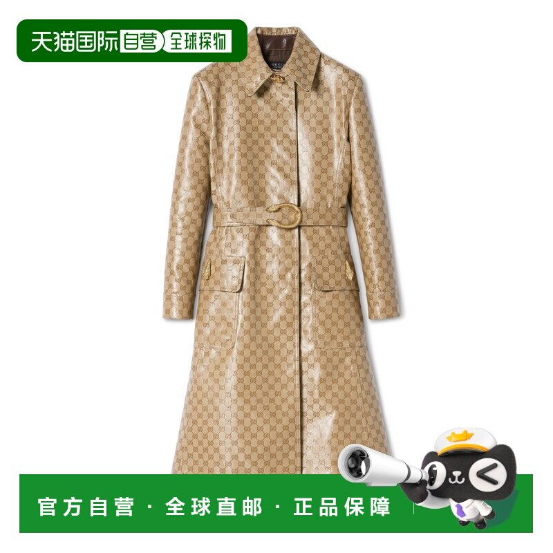 自营欧洲直邮GUCCI古驰 女士沙色GG涂层棉质帆布大衣