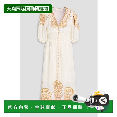 1h可退 香港直邮ZIMMERMANN 女士 Waverly 刺绣亚麻中长连衣裙 98