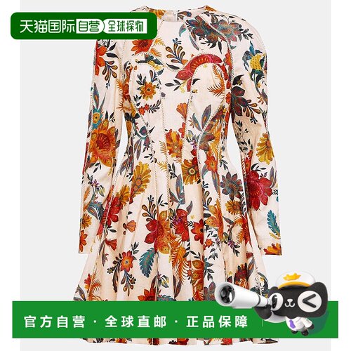 1h可退 香港直邮ZIMMERMANN 女士 Ginger 花朵亚麻迷你连衣裙