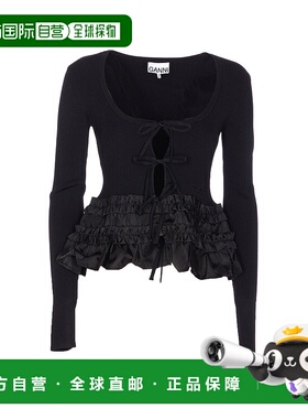 1h可退 香港直邮GANNI 甘尼 女士 黑色混纺罗纹针织开衫 K2510