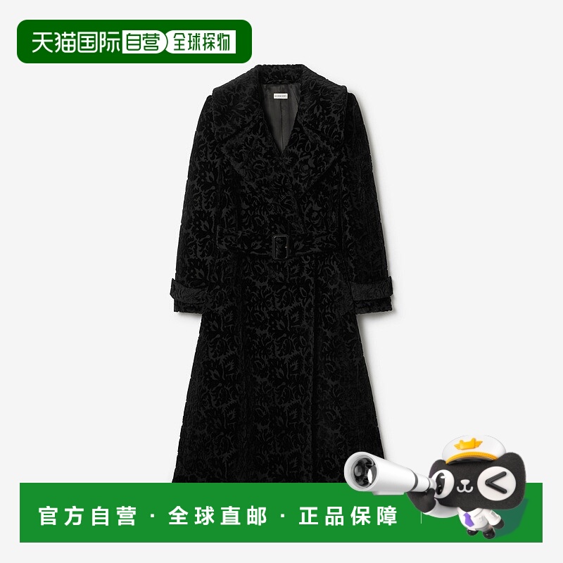 自营欧洲直邮Burberry博柏利 Vine系列女士黑色桑蚕丝双排扣大衣