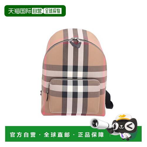 欧洲直邮BURBERRY/博柏利Jeff经典格纹帆布拼牛皮休闲商务双肩包