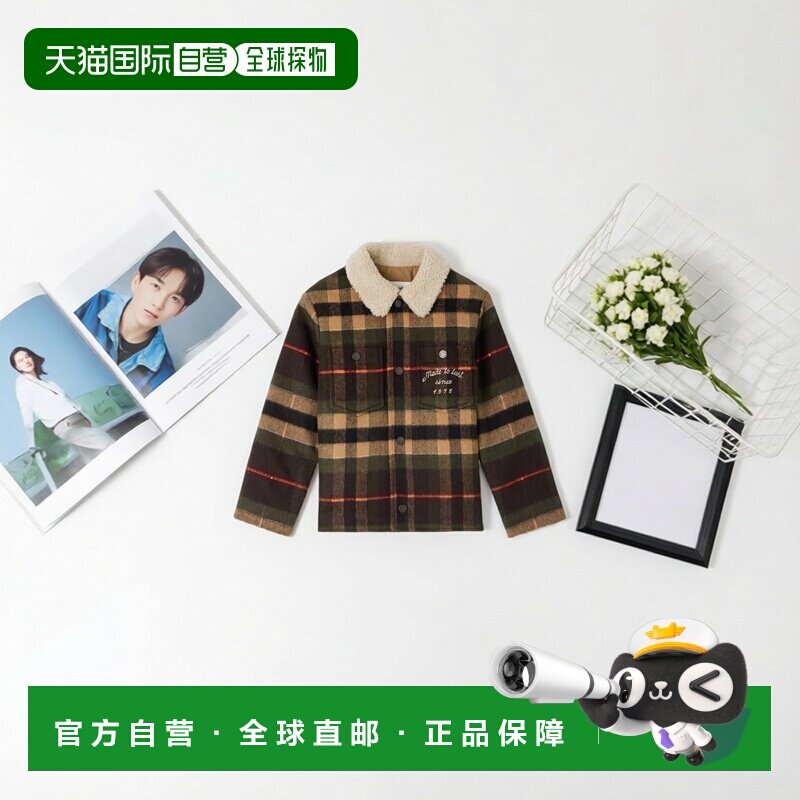 欧洲直邮Bonpoint小樱桃 Baxter男童卡其色格纹羊毛混纺夹克