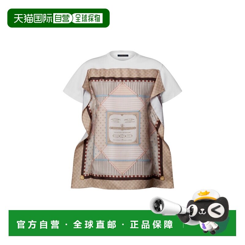 自营欧洲直邮LV路易威登 丝巾印花女士白色棉质T恤