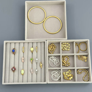 首饰收纳盒绒布耳环耳钉戒指首饰品整理盒手链项链抽屉柜内收纳盒