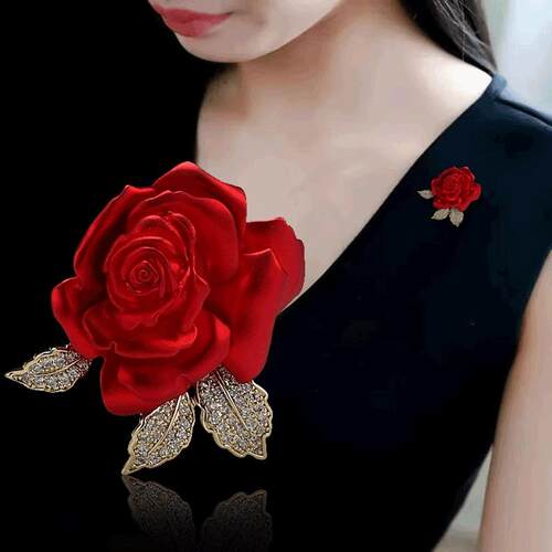 中国红玫瑰花胸针高档女婚礼胸花别针新款精致气质西装大衣配饰
