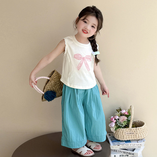 夏甜美潮范舒适潮酷潮服无袖 女小童洋气套装 舒服儿童潮童超美韩系