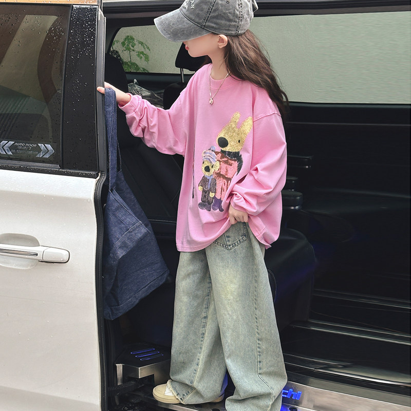女中童长袖t恤韩版穿搭圆领衫上衣炸街潮范8-9-10岁超好看女生