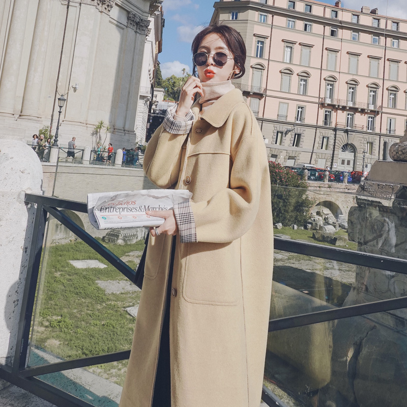 大衣女2021流行冬季韩版新款小个子学生森系bf宽松英伦风毛呢外套