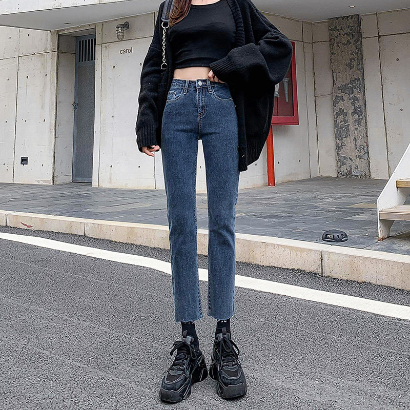 牛仔裤女高腰显高2020年秋装新款八分修身百搭显瘦九分烟管直筒裤