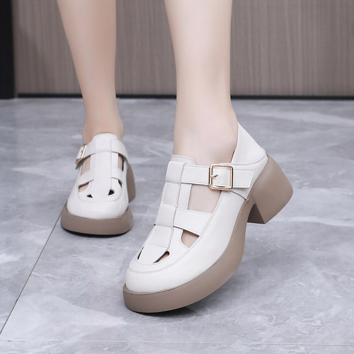 罗马凉鞋女夏季真皮大码厚底粗跟