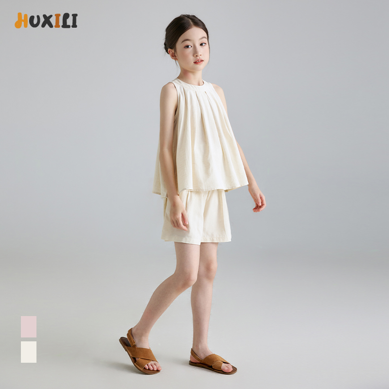 湖溪里童裝女童套裝夏季2025新款洋氣夏裝兒童背心短褲休閑兩件套