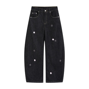 复古宽松休闲弯刀裤 潮牌美式 新款 春秋季 设计感趣味爪子刺绣牛仔裤