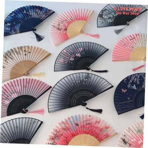 Vintage Style Silk Folding Fan Chinese Japanese Pattern Art