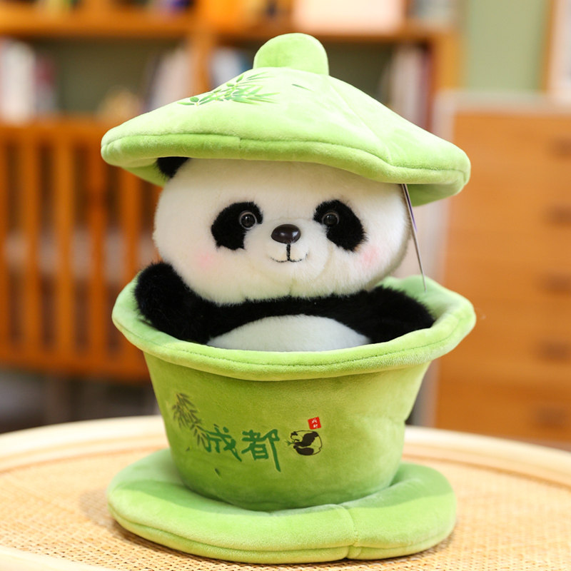 可爱盖碗茶熊猫玩偶公仔功夫茶杯成都基地同款纪念品毛绒玩具