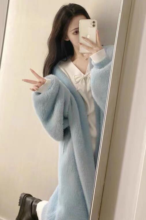 水貂毛毛衣慵懒淑女加厚宽松长款