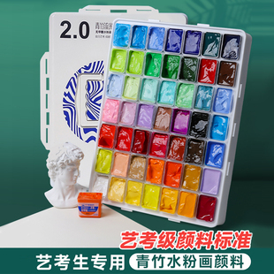 青竹水粉颜料套装 果冻美术生专用流光白42色80ml金典黑联考艺画材
