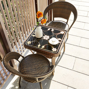 阳台小桌椅藤椅三件套组合套装户外休闲茶桌椅室外庭院防水靠背椅