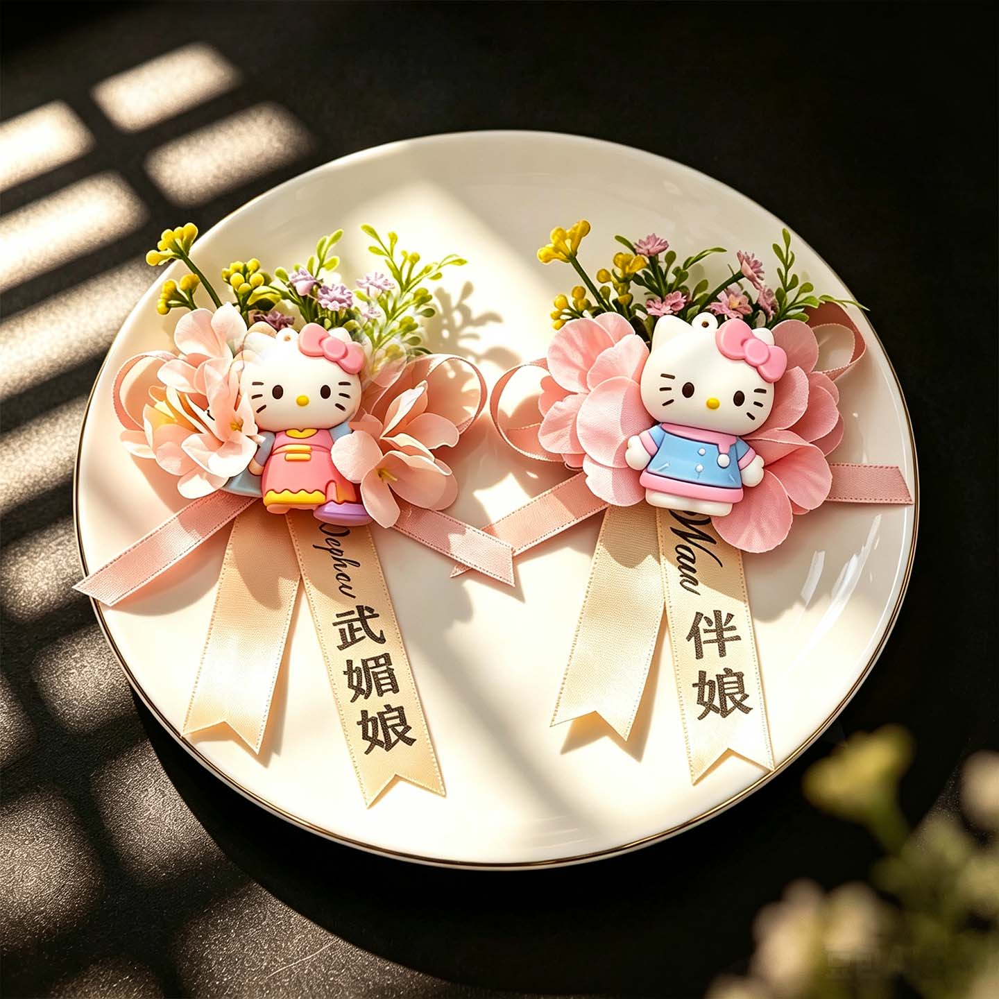 可爱搞怪伴娘胸花kt猫胸针婚礼