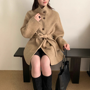 新款秋冬韩版高端立领短款双面羊毛大衣女中长款小个子羊毛呢外套