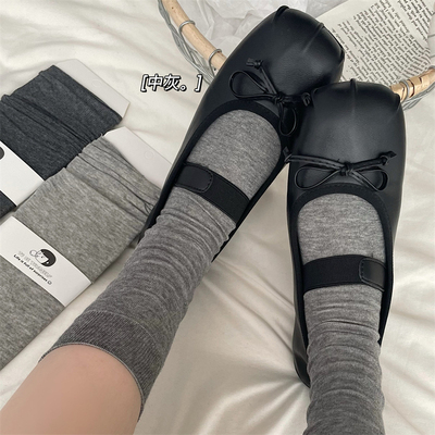 袜子女中筒灰色堆堆袜抗起球