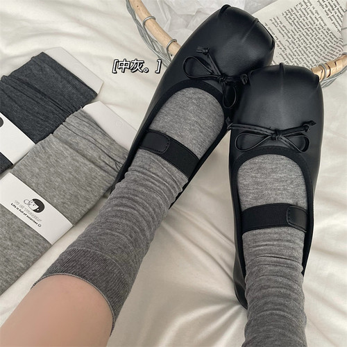 袜子女中筒灰色堆堆袜抗起球