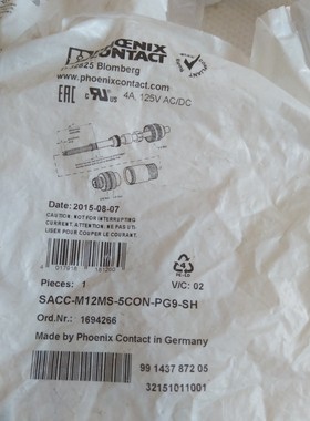 SACC-M12MS-5CON-PG9-SH菲尼克斯1694266连接器插头现货全新