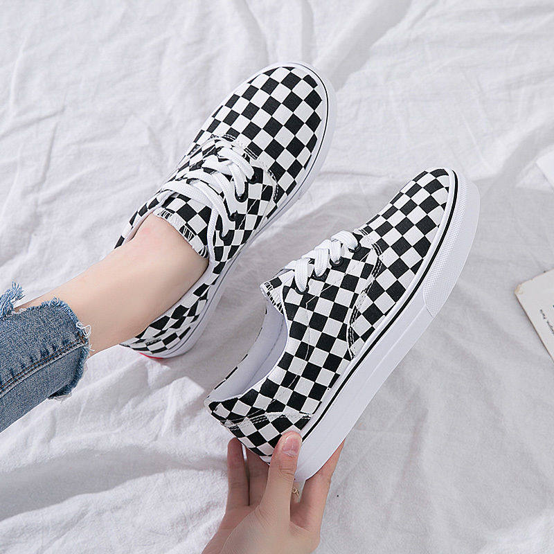 黑白格子鞋女百搭休闲帆布鞋学生韩版板鞋新款格格鞋子2019潮鞋夏|ruв категории Женская обувь, низкий чистка - от Buy2taobao.com для оказания профессиональной услуги покупки агента Taobao