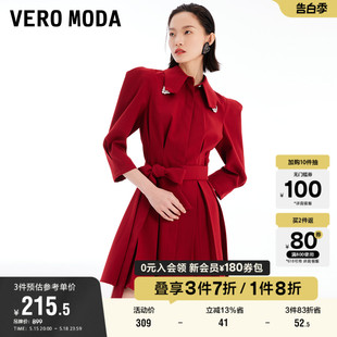 Vero 黑色女 清仓通勤简约优雅收腰衬衫 Moda奥莱连衣裙子夏季