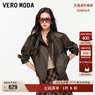 可拆领袢 纯棉双排扣风衣式 12.3上新Vero Moda夹克女2026早春新款