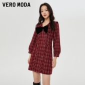 Vero Moda奥莱连衣裙子秋冬清仓小香风花呢优雅气质翻领双排扣女
