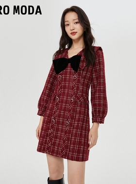 Vero Moda奥莱连衣裙子秋冬清仓小香风花呢优雅气质翻领双排扣女