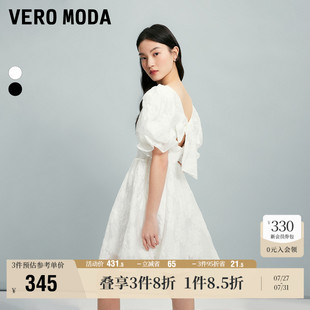 花朵收腰高级短裙子 Vero Moda奥莱连衣裙夏季 新款 方领五分泡泡袖
