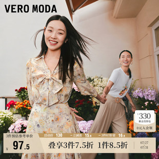 衬衫 Vero 短款 Moda奥莱上衣女春秋新款 甜美减龄蝴蝶结印花七分袖