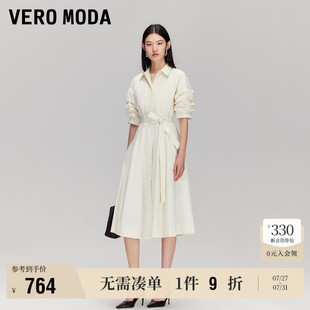 衬衫 7.17上新Vero 棉收腰捏褶五分袖 Moda连衣裙女2025夏季 裙 新款