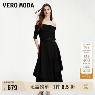 A字优雅气质流行 Vero Moda奥莱连衣裙春秋新款 一字领五分袖 修身